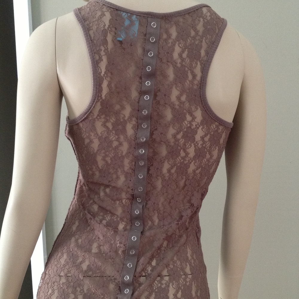H.I.P. Gray Raceback Tank Top with Lace Pocket